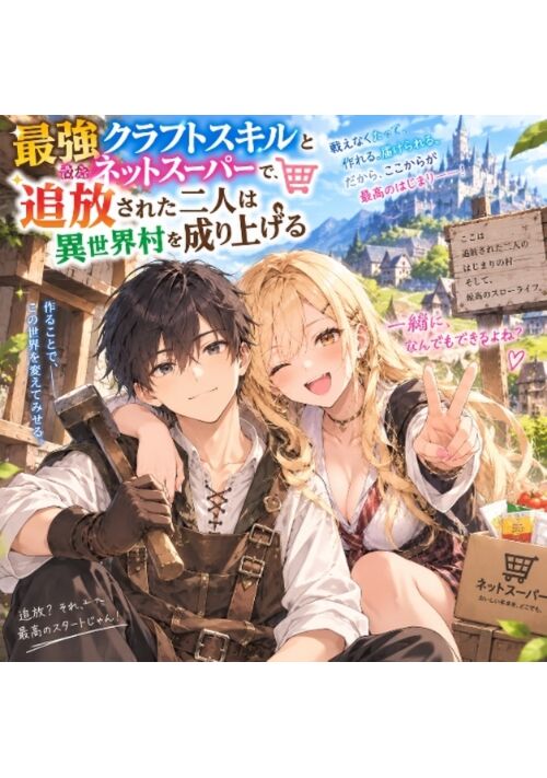 『『最強クラフトスキルとネットスーパーで、追放された二人は異世界村を成り上げる』』（春風） 表紙