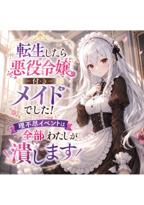 『転生したら悪役令嬢付きメイドでした！理不尽イベントは全部わたしが潰します』（雪奈　水無月） 表紙