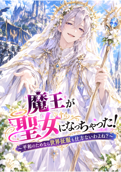 『魔王が聖女になっちゃった！　～平和のためなら世界征服も仕方ないわよね？～』（新堂　鈴杏子） 表紙