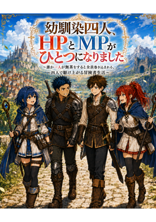 幼馴染四人、HPとMPがひとつになりました ～誰か一人が無茶をすると全員巻き込まれる、四人で駆け上がる冒険者生活～