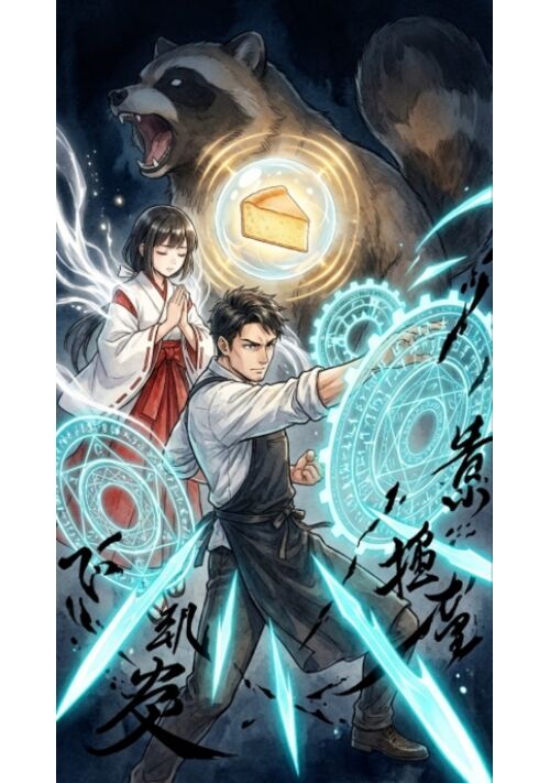 『『星辰を砕く茶房の夜明け 〜シフォンケーキ職人と自律神術エルデンブッチ〜』』（白狸） 表紙