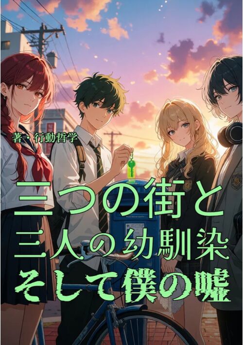 『三つの街と三人の幼馴染。そして僕の嘘。』（行動哲学） 表紙