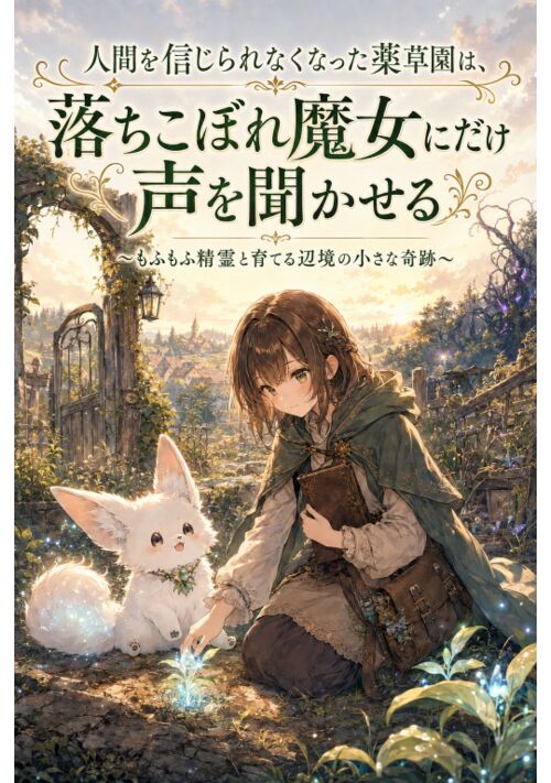 『人間を信じられなくなった薬草園は、落ちこぼれ魔女にだけ声を聞かせる～もふもふ精霊と育てる辺境の小さな奇跡～』（明石竜） 表紙